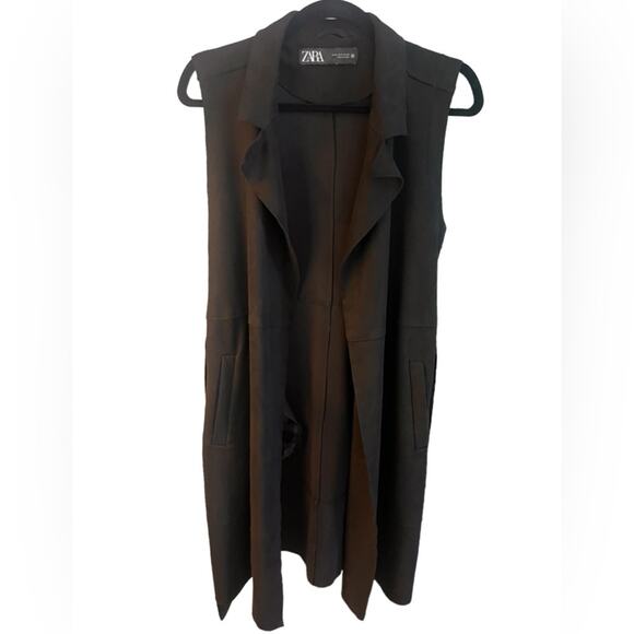 Zara Black Faux Suede Belted Vest - Picture 1 of 8